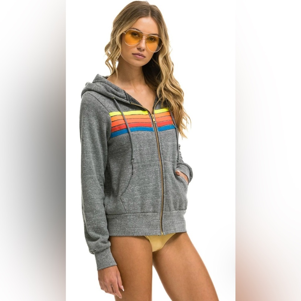 Aviator Nation 5 Stripe Zip Up Hoodie - Picture 7 of 12
